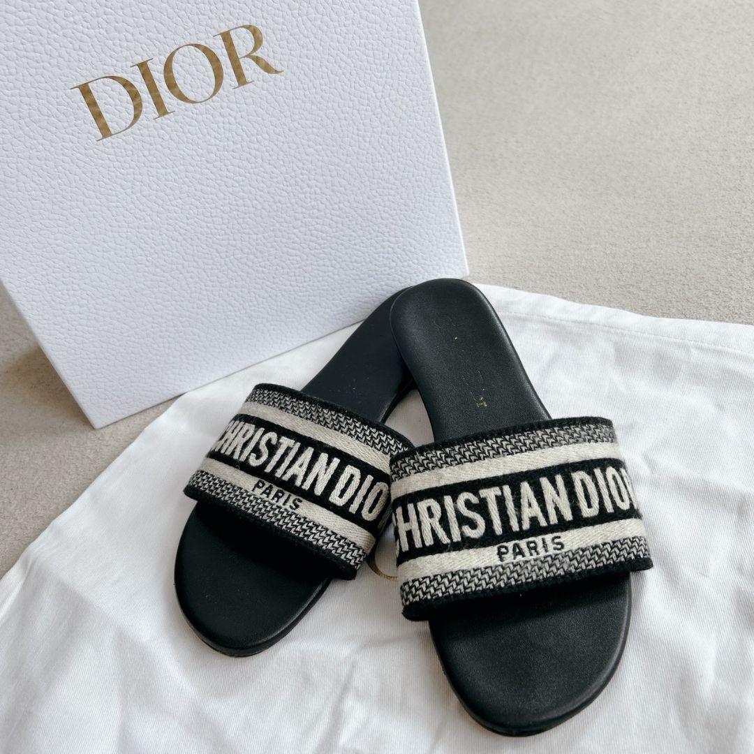 現行モデル✨DIOR サンダル Dwayスライド ロゴ 刺繡 エンブロイダリー