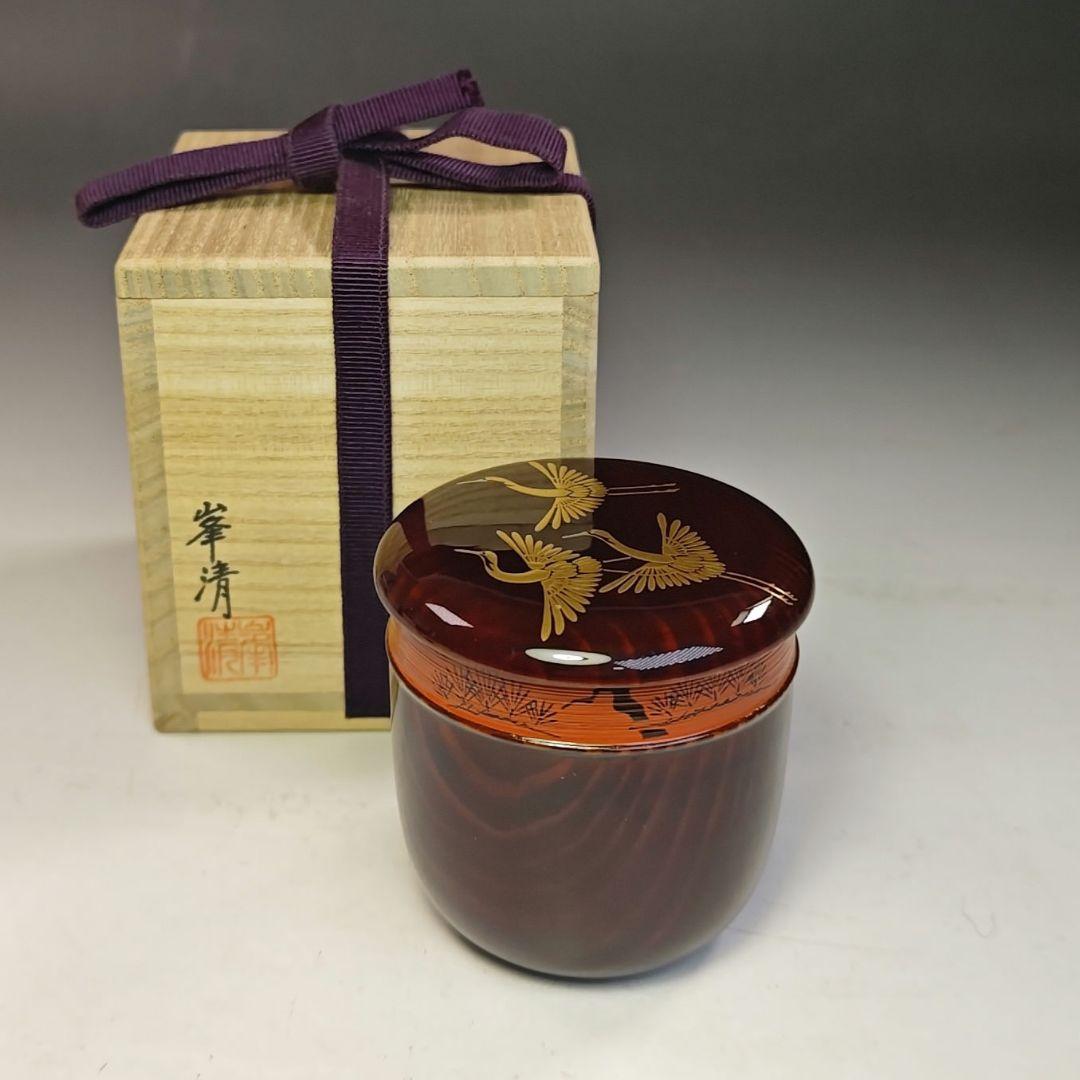 イ778 棗『鶴金蒔絵　棗　共箱』『塗師　峯清作』茶入　茶器　茶道具