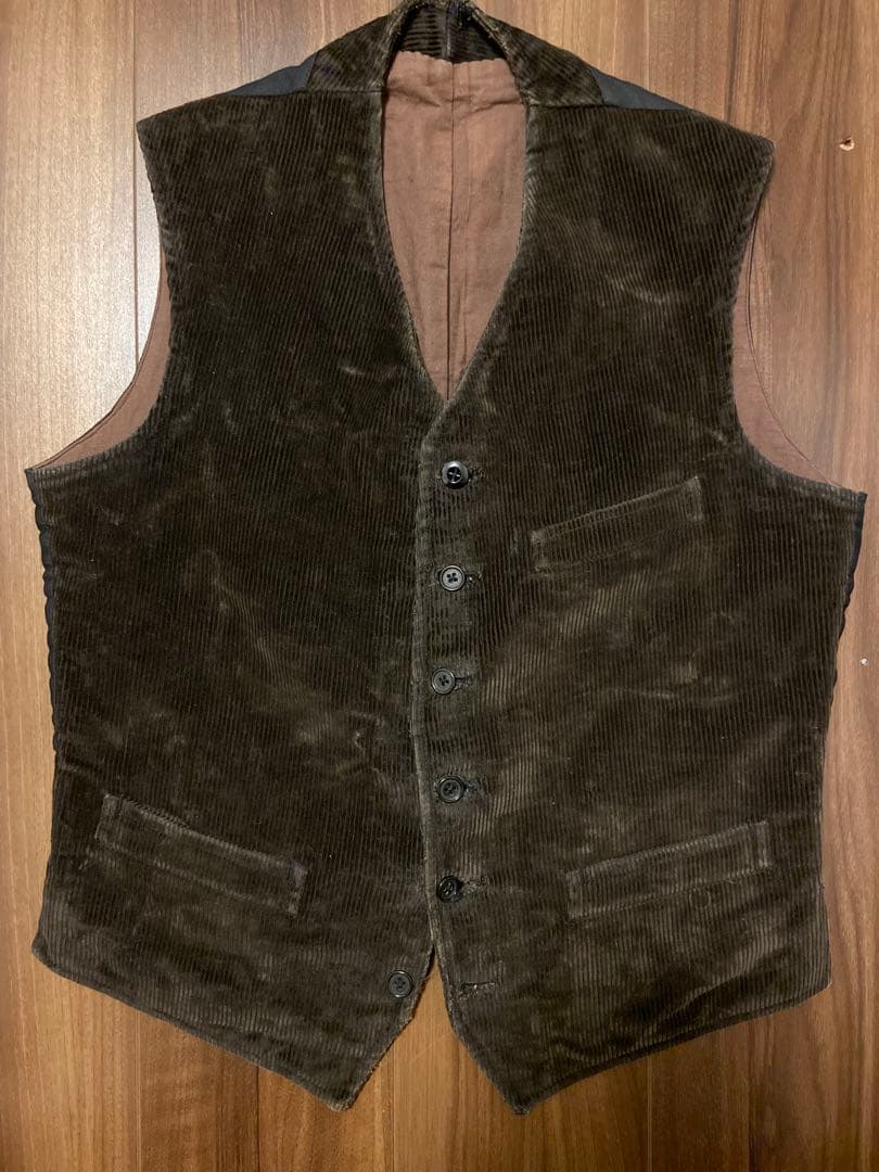 〜1940s フランス　コーデュロイ　ベスト　ブラウン
