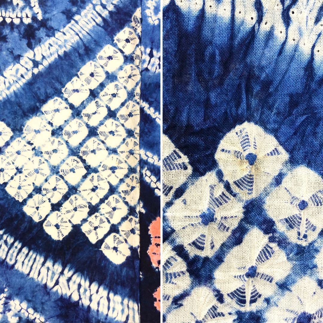 ☆ 夏着物 浴衣 有松鳴海本絞り 可愛い花柄模様 藍色 トール K-3580