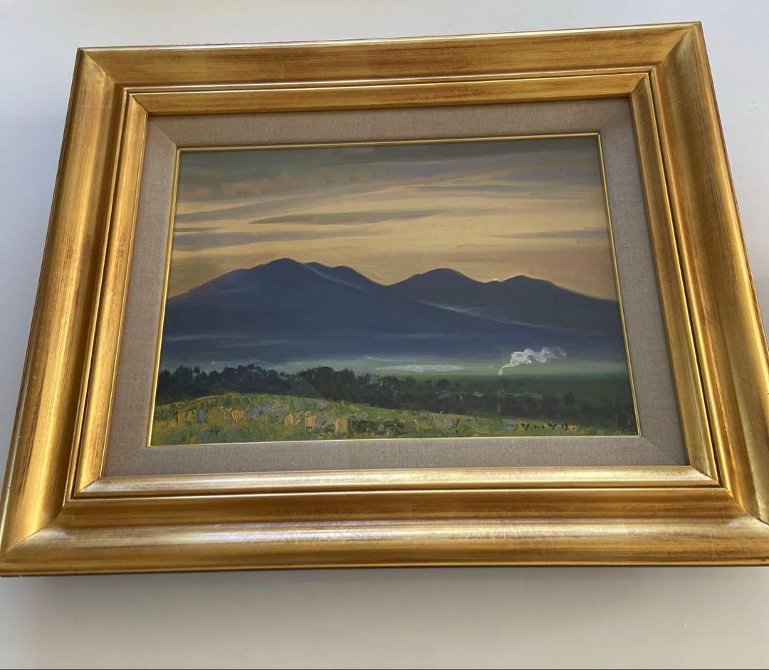 絵画　山本彪一　山里風景　4号　金色フレーム