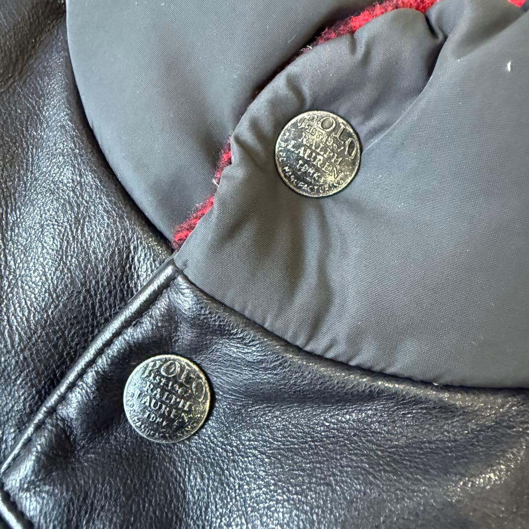希少■ポロラルフローレン【L】リバーシブル ダウンベスト レザー ブラック 古着