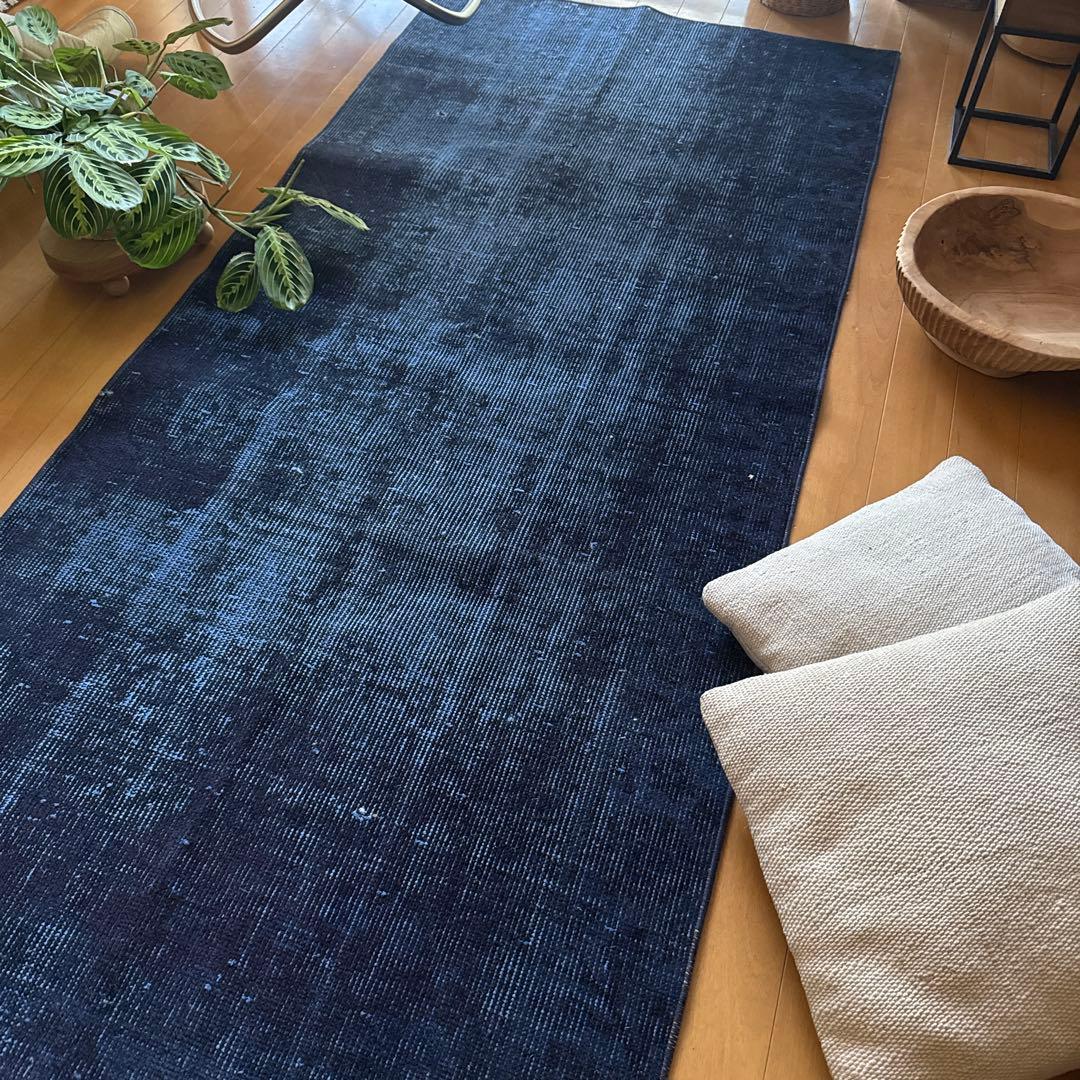 80.5×182 藍色オーバーダイ　ワンカラーラグ　トルコヴィンテージラグ