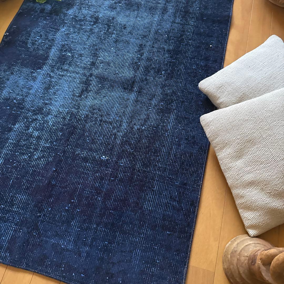 80.5×182 藍色オーバーダイ　ワンカラーラグ　トルコヴィンテージラグ