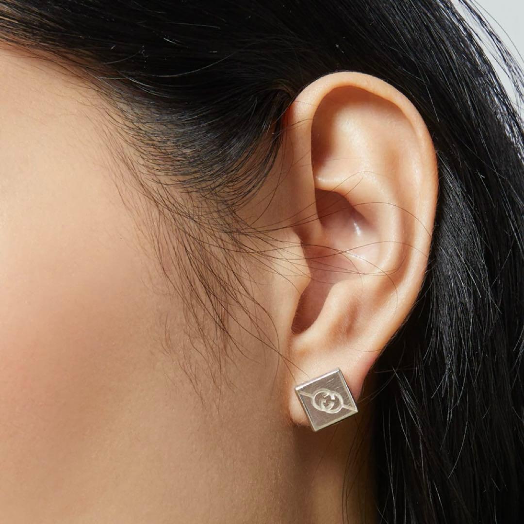 購入レシート⭕️GUCCI ダイアゴナル インターロッキングG ピアス シルバー