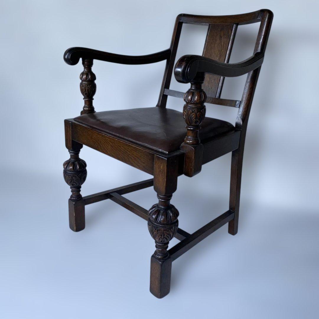 英国 アンティーク オーク アームチェア 椅子 チェア