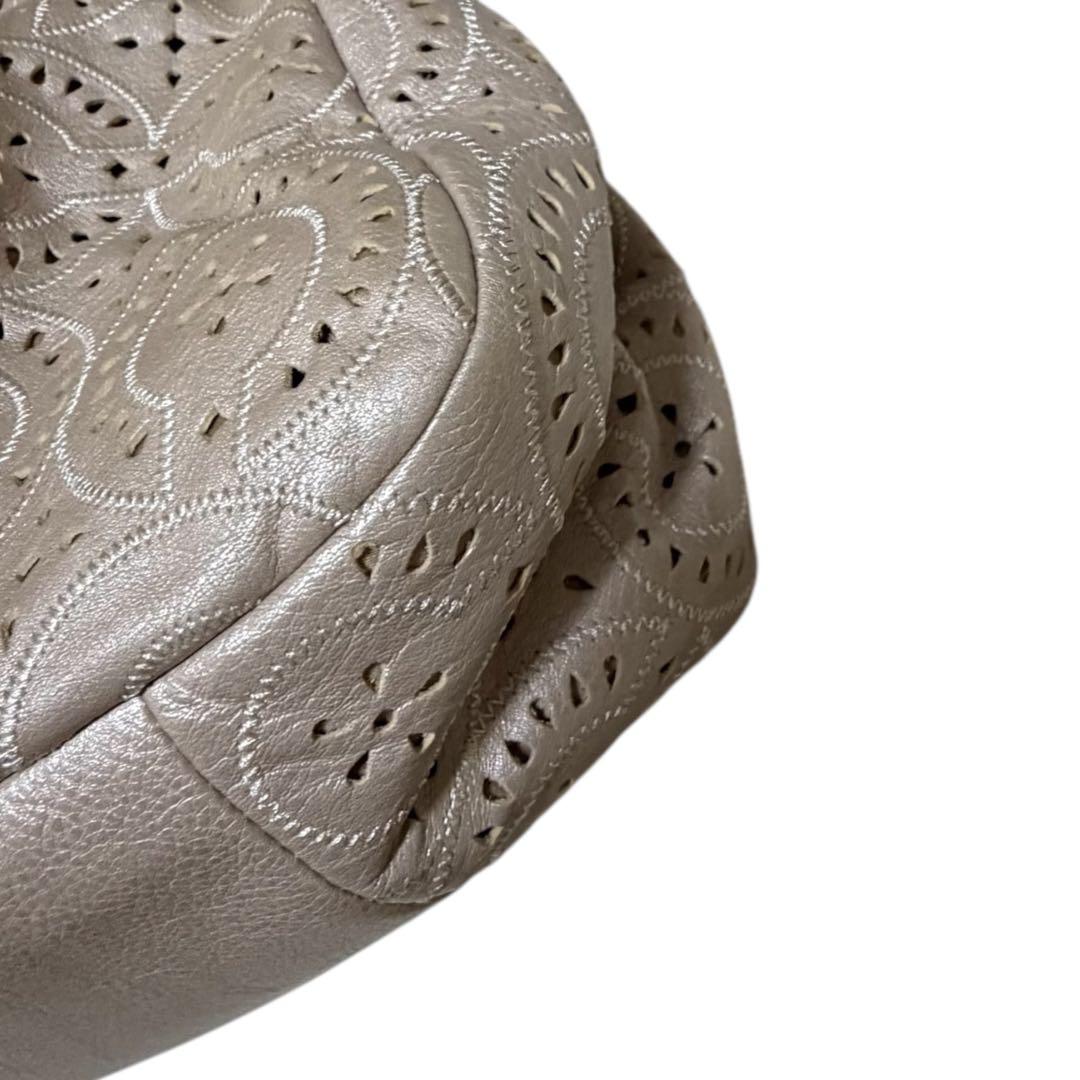 COACH コーチ レザー パンチング ホーボーバッグ ピンクベージュ 美品