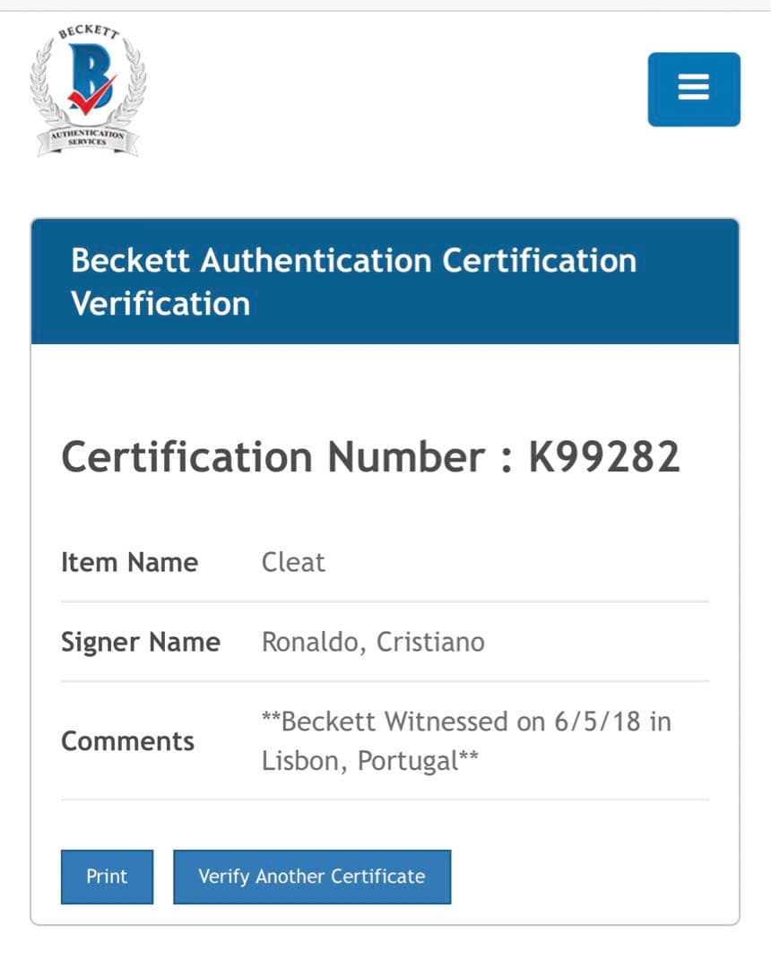 ロナウド　直筆サインスパイク　レアルマドリード　ポルトガル代表　新品　証明書付き
