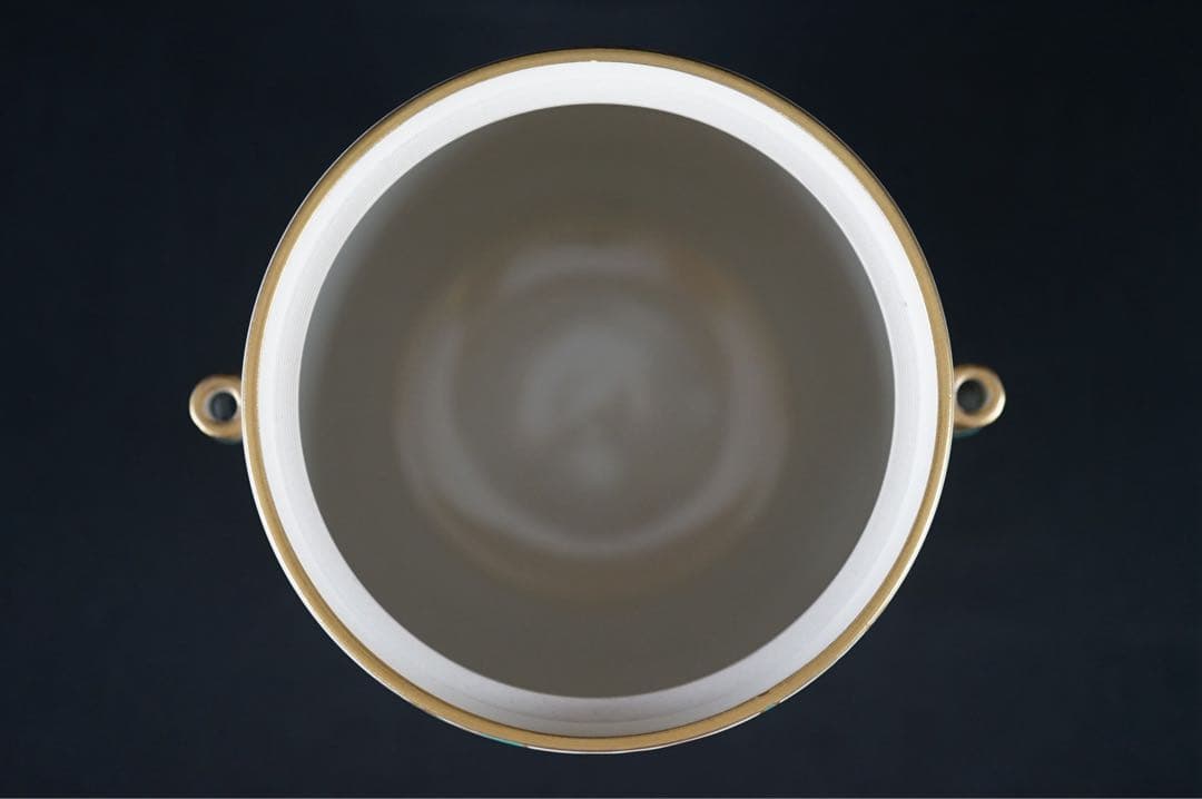 平安 京焼 手塚桐鳳 仁清写 竹絵付 竹形耳付 水指 共箱 茶道具