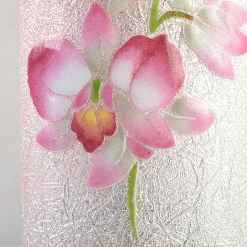 七宝焼　桃釉　花文　花瓶　箱付　V　9150