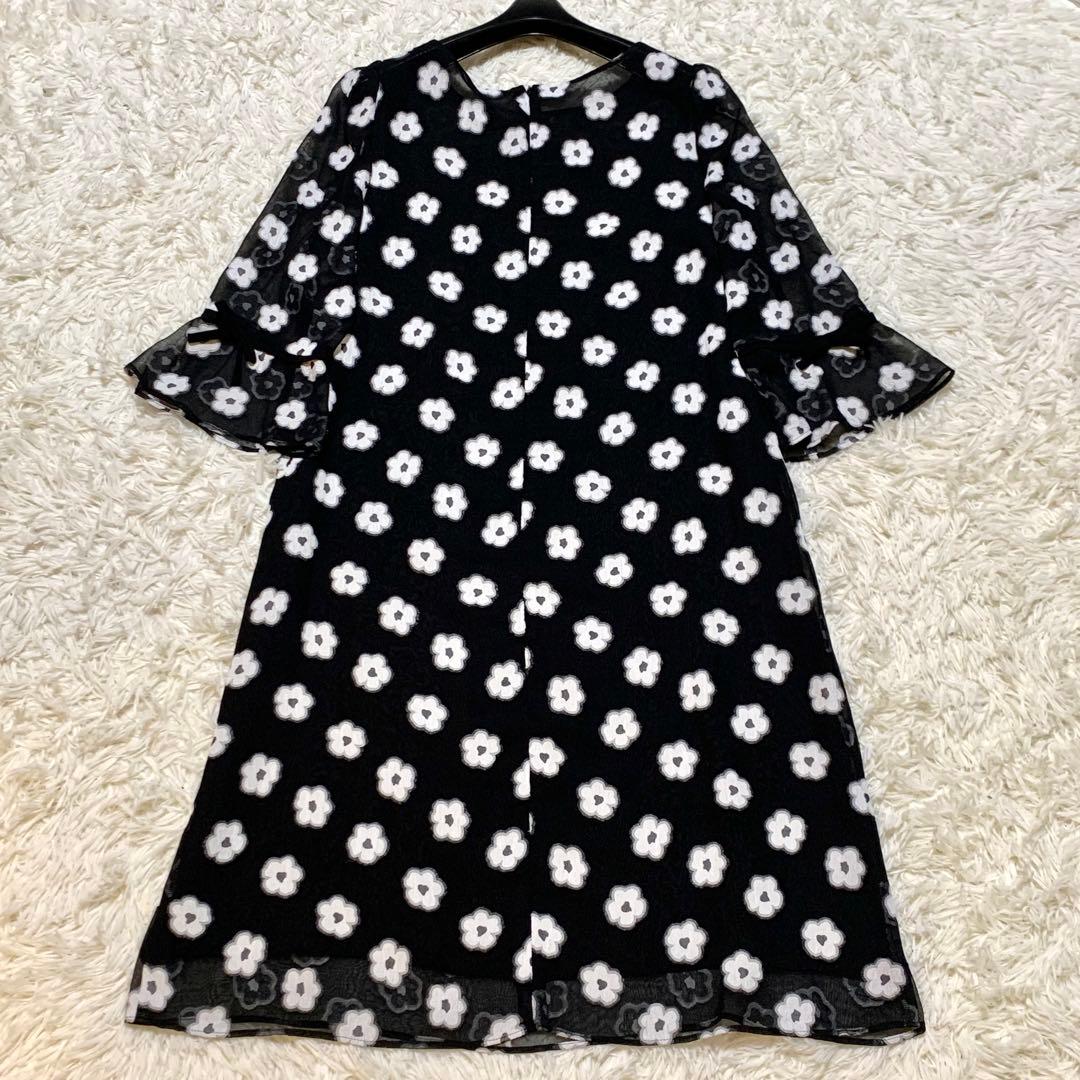 美品✨エムズグレイシー フラワー刺繍 ワンピース ドレス シアー リボン 40