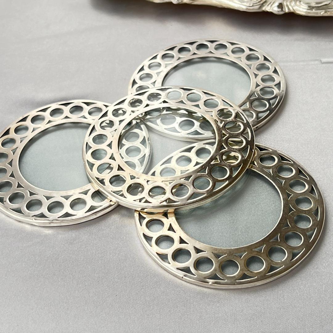 【WEBSTER】 【純銀 / ガラス】コースター 4枚 スターリングシルバー