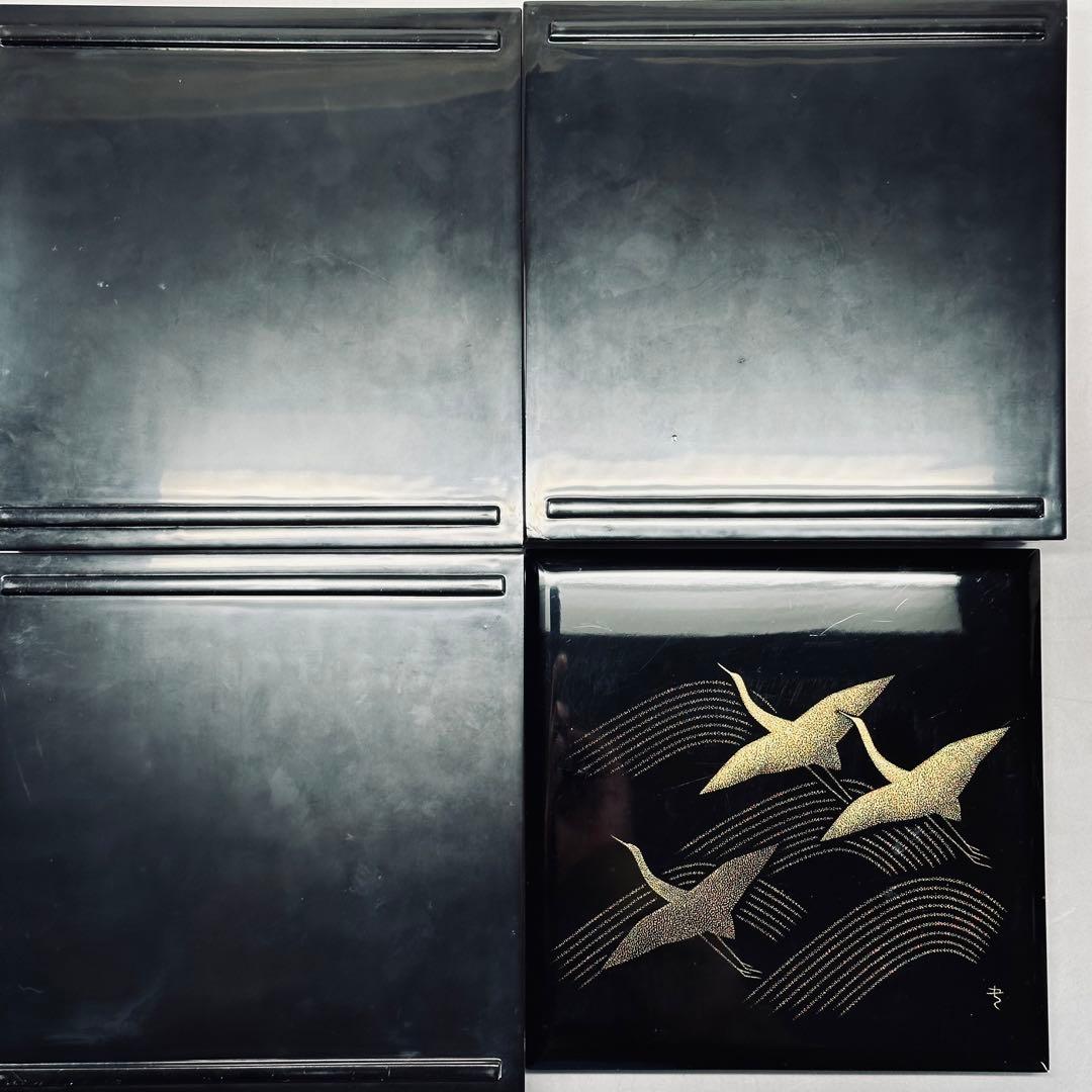 a352 送料無料 輪島塗 巨匠 三谷吾一作 千羽鶴 沈金 三段重 在銘 共箱