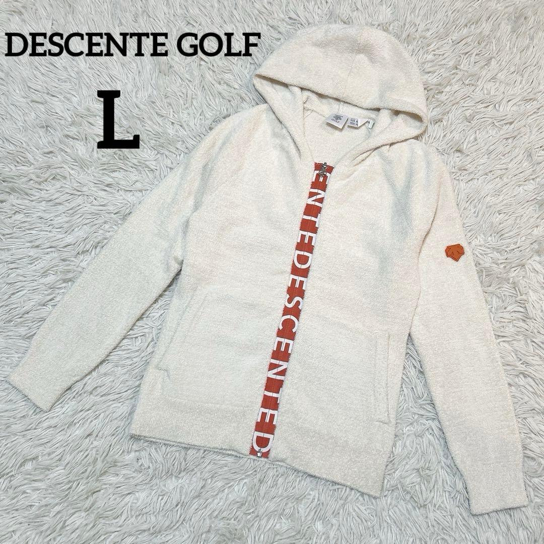 美品 DESCENTEGOLF デサントゴルフ ジップロゴ モールニットパーカー