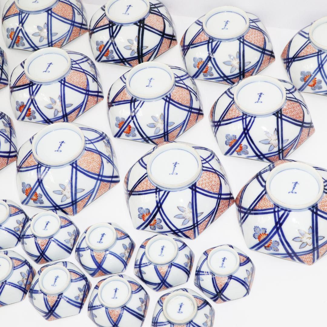 陶泉堂 桔梗型器 染付 金彩 膾皿 17客 小鉢18客 木箱付