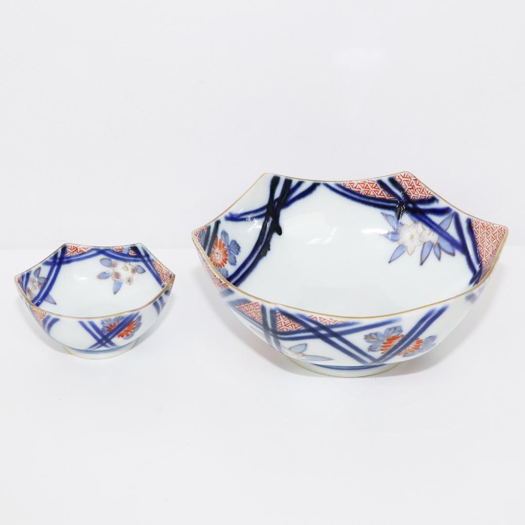 陶泉堂 桔梗型器 染付 金彩 膾皿 17客 小鉢18客 木箱付