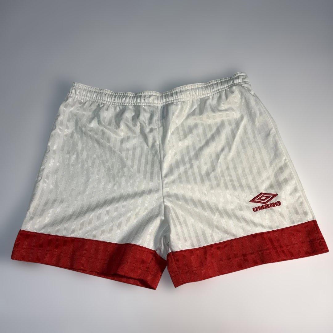 【極美品/希少】90s UMBRO シャドーストライプ サッカーパンツ白赤L相当