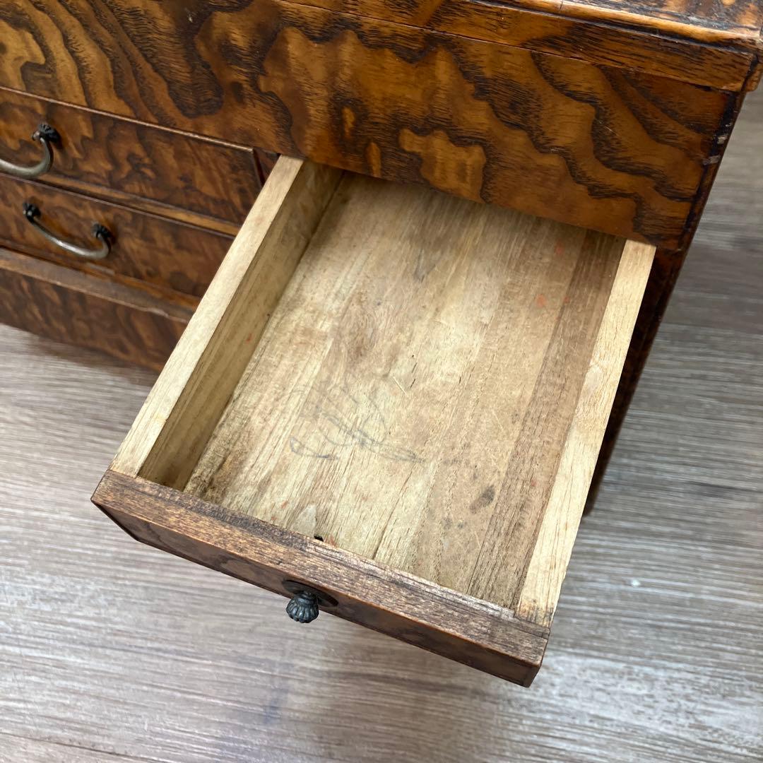 E-3 希少 昭和レトロ 木製 小引き出し 裁縫箱 ソーイングボックス 杢目