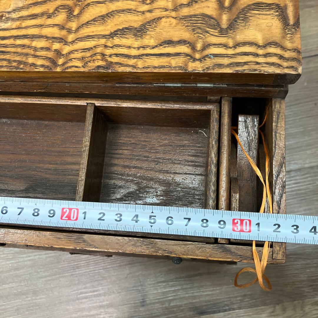 E-3 希少 昭和レトロ 木製 小引き出し 裁縫箱 ソーイングボックス 杢目