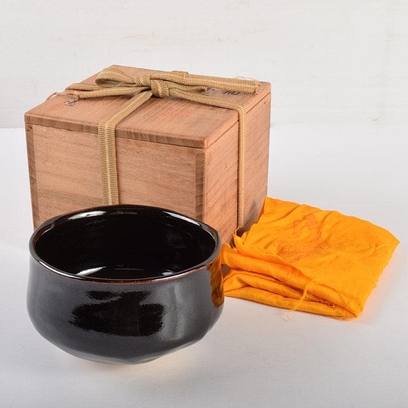 茶道具　六代　高橋道八造　黒釉　茶碗　共箱　V　R4888