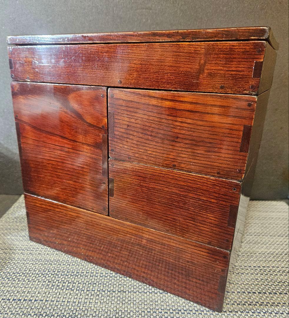 明治時代　木製　弁当箱　野点　野点弁当箱 鉄製手提げ　三段重ね　5箱仕立　茶道具