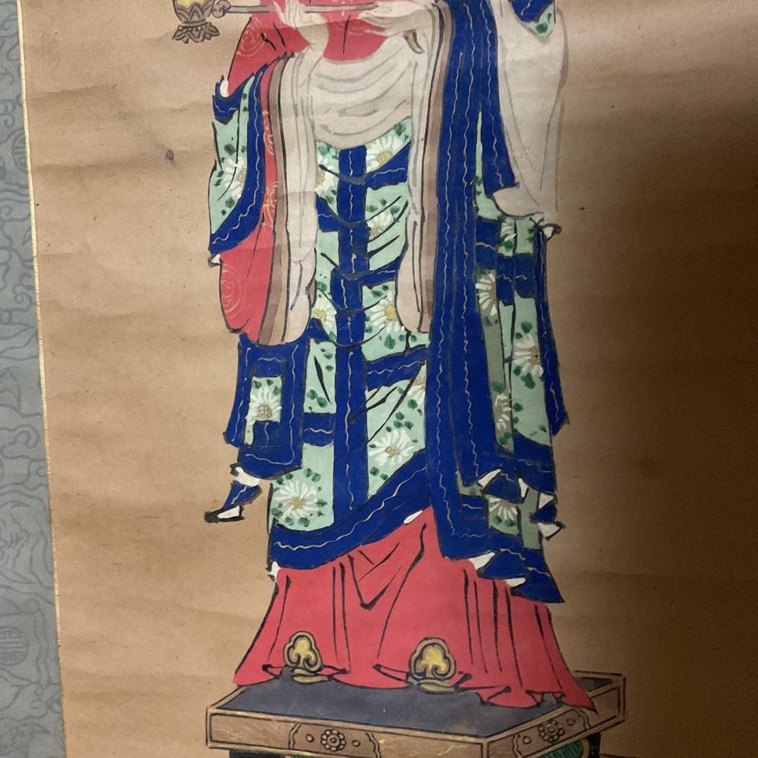 菊池容斎筆 人物像 紙本彩色掛軸 特製木箱