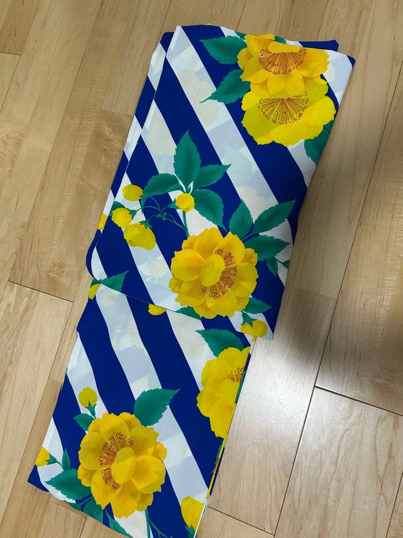 浴衣単品　撫松庵　花柄　青　白　ストライプ　黄色　セオアルファ　単衣