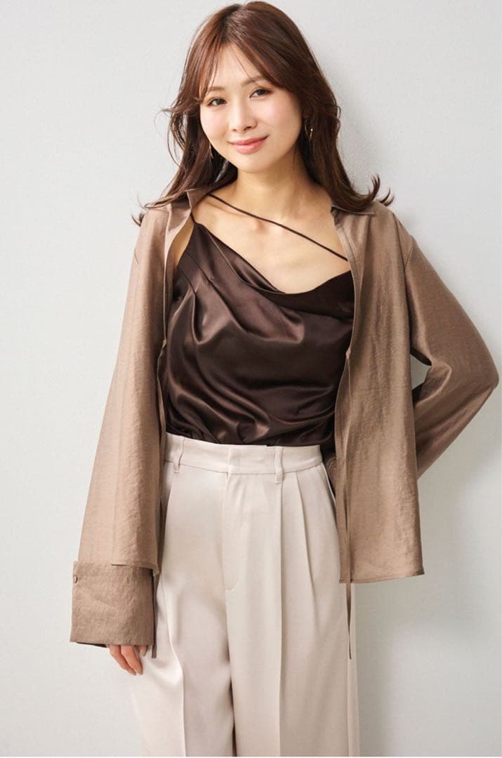 【早い者勝ち】 aimeine カップインドレープサテンキャミソール ブラウン