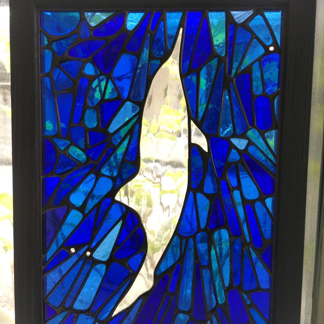 ステンドグラスパネル 「いるかのいるうみ」