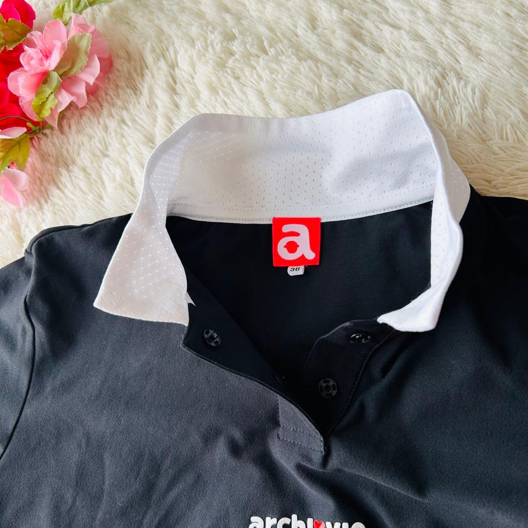 【美品】アルチビオレディース 半袖ポロシャツ 36（S）黒ブラック ロゴ入り