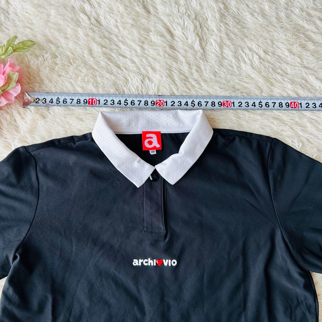 【美品】アルチビオレディース 半袖ポロシャツ 36（S）黒ブラック ロゴ入り