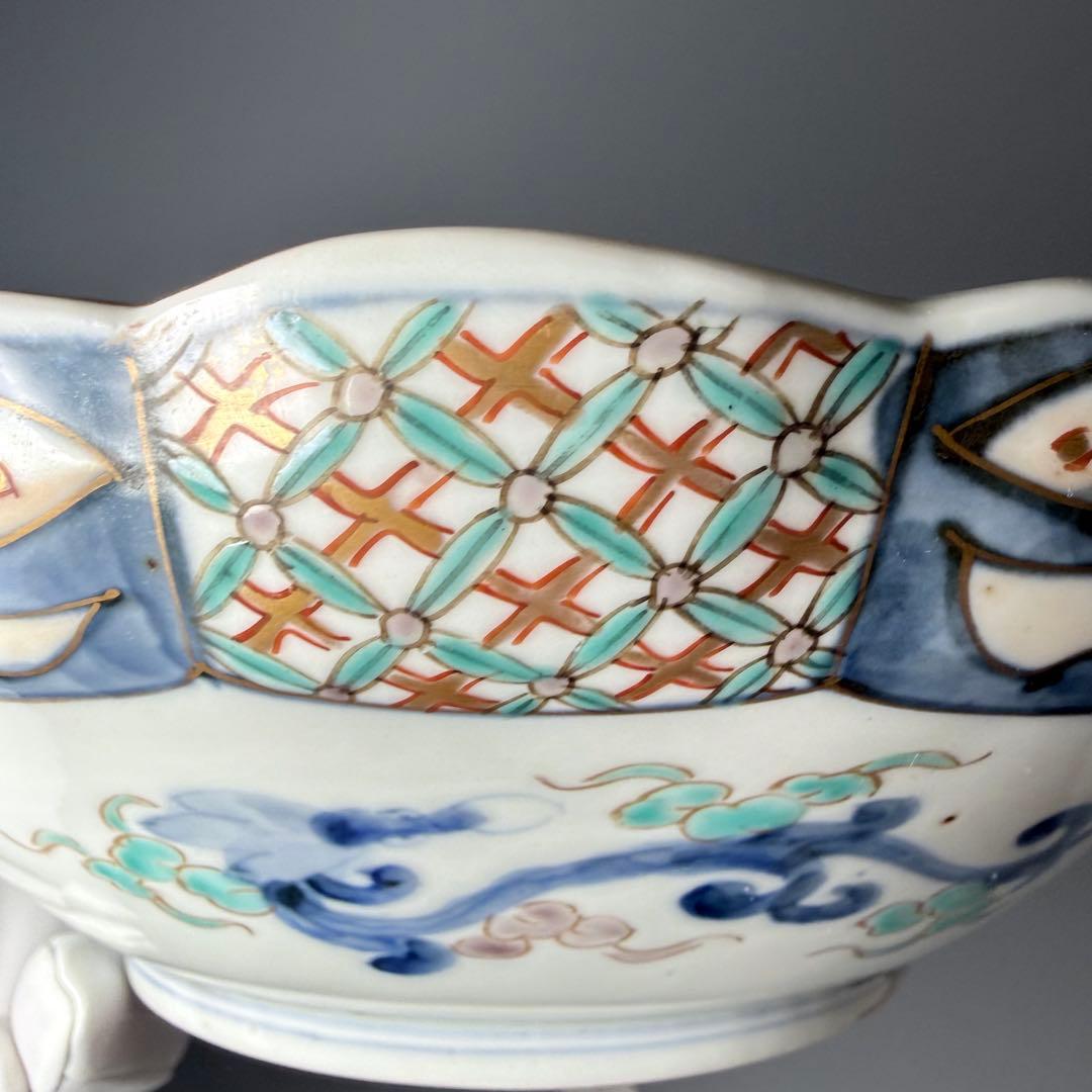 幕末〜明治中期　古伊万里　金蘭手百仙人図輪花形鉢　大小　上手物　岩松平吾　箱有