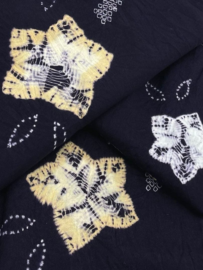 有松絞り 浴衣 夏物 桔梗文様 紺色系 綿100％ 躾糸付き NY029