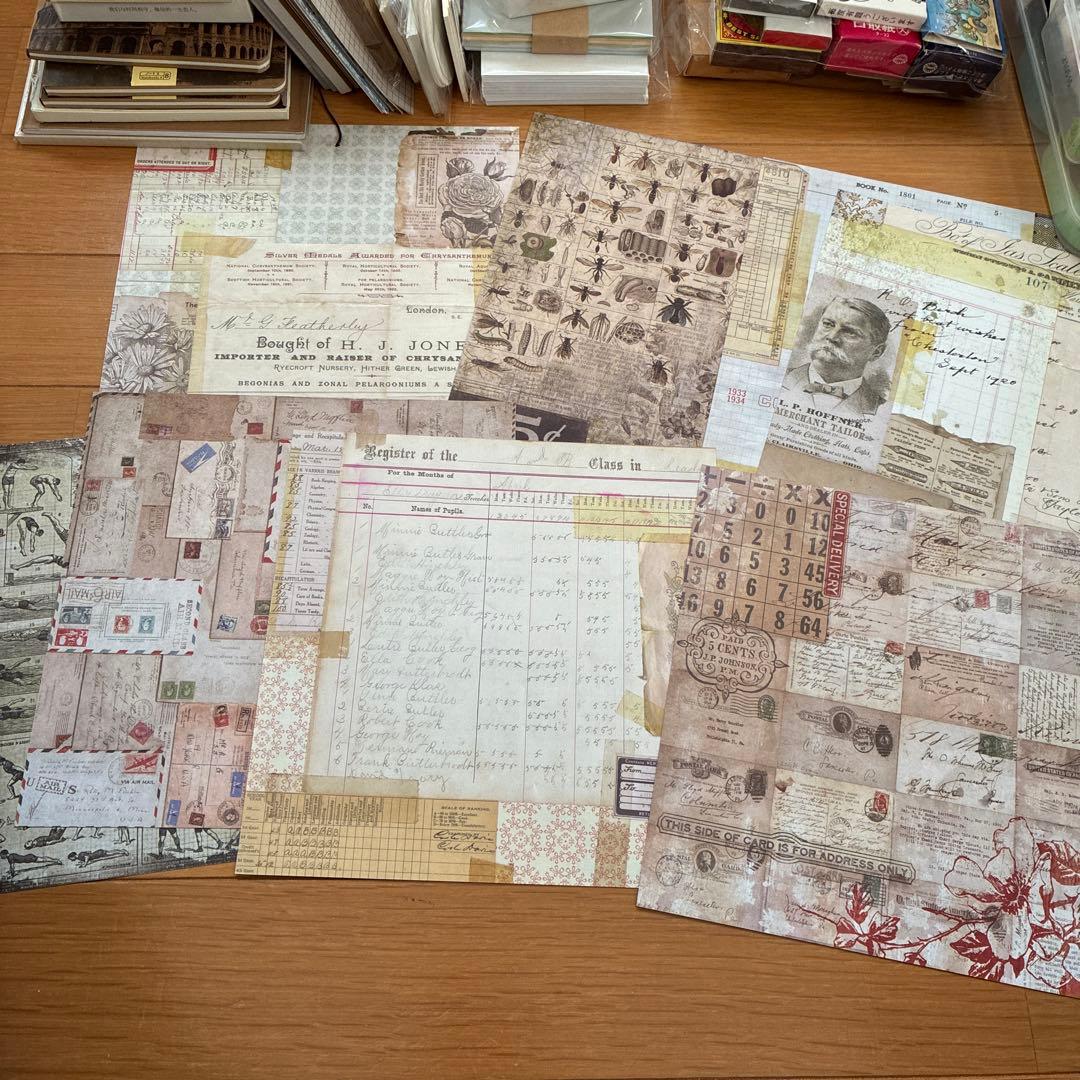 紙モノ　コラージュ素材　ノート　スタンプ　おすそわけファイル　ジャンクジャーナル