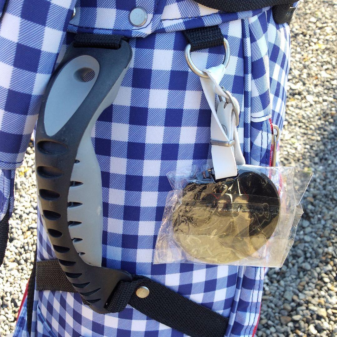 トランスコンチネンツ　キャディバッグ　スタンド式　チェック　青✕赤　中古