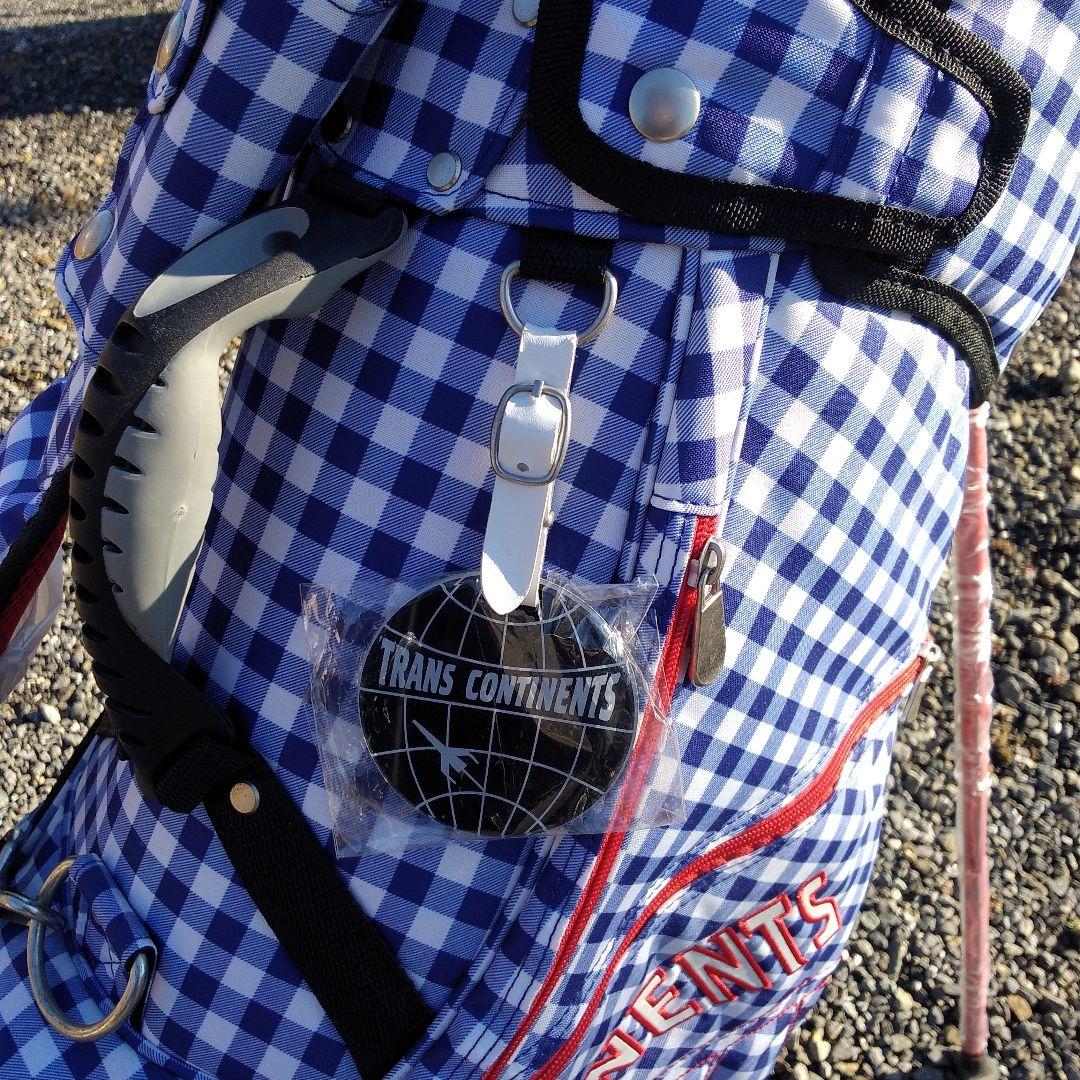 トランスコンチネンツ　キャディバッグ　スタンド式　チェック　青✕赤　中古