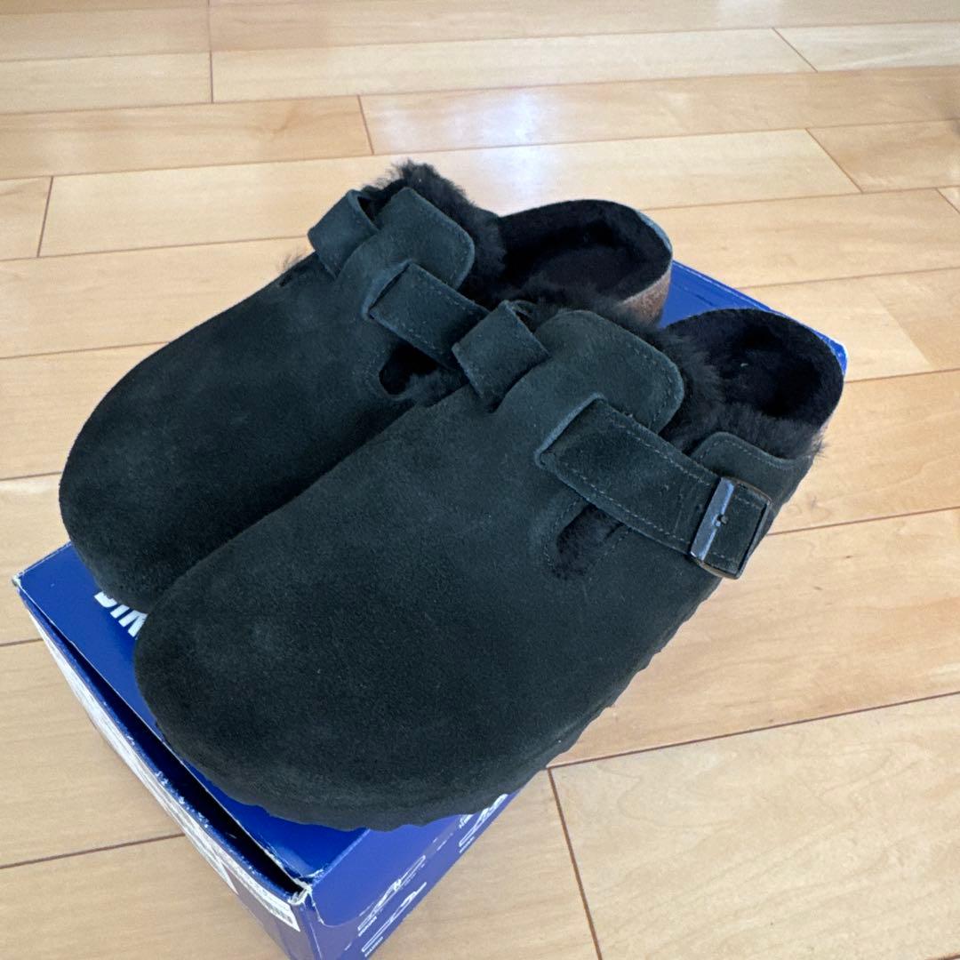 美品24.5ビルケンシュトック　ボストン　シアリング　ブラック　ボア