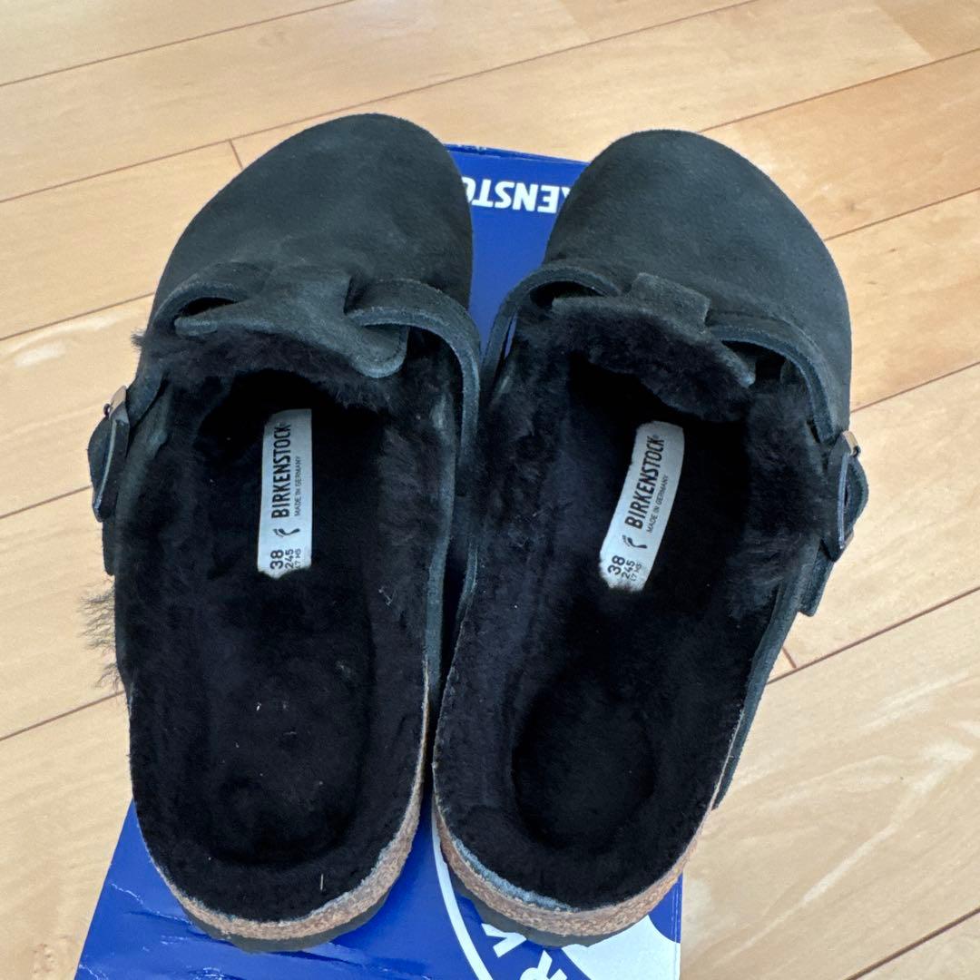 美品24.5ビルケンシュトック　ボストン　シアリング　ブラック　ボア
