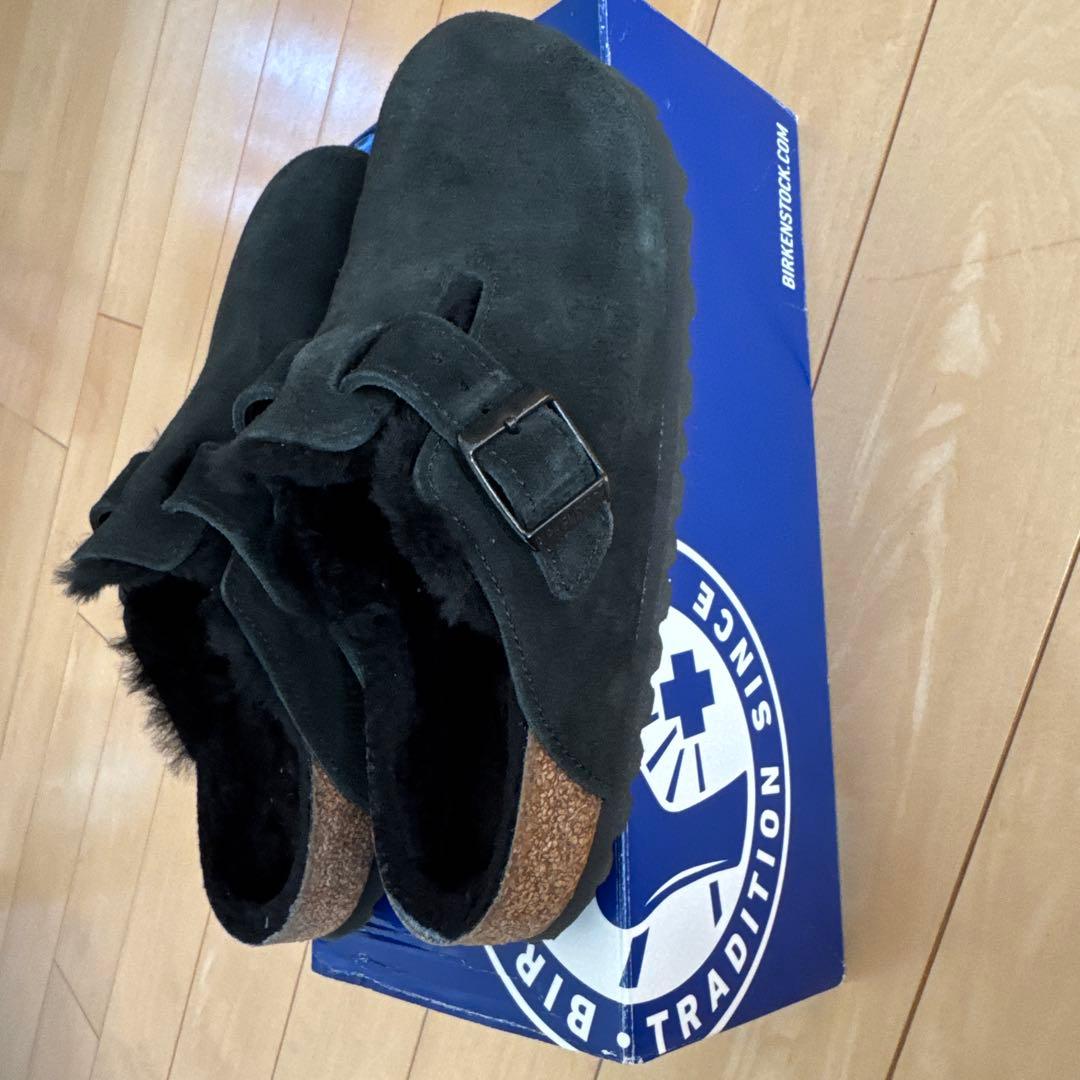 美品24.5ビルケンシュトック　ボストン　シアリング　ブラック　ボア