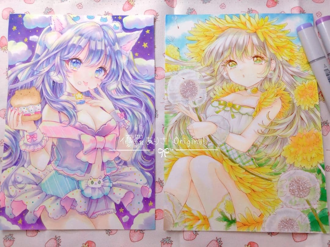 創作【春のほわほわೀ】手描きイラスト 下絵付き