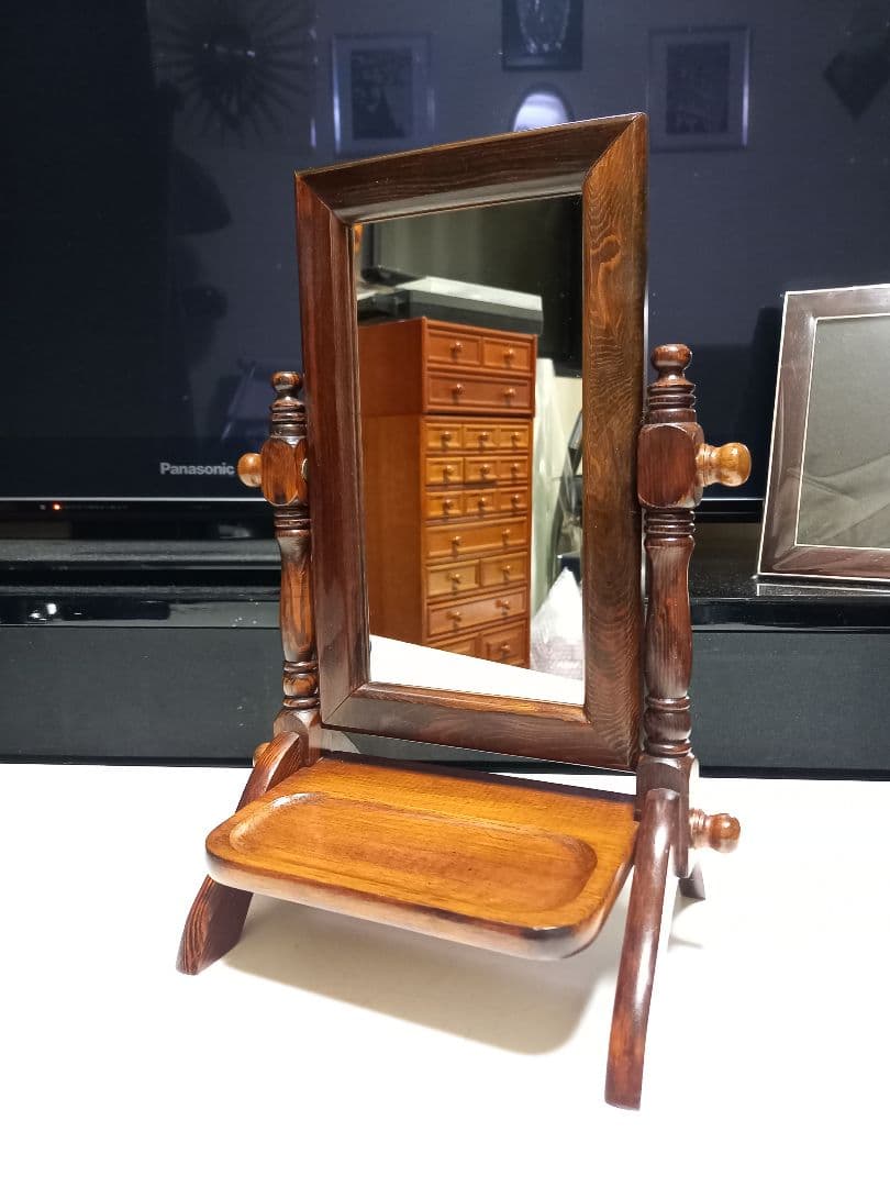 1970's　ヴィンテージ　コロニアル　ウッド　テーブル　スタンド　ミラー