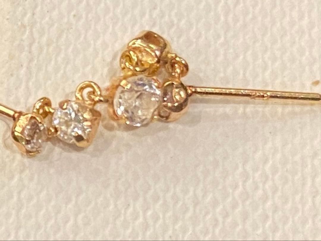 夜まで K18 スタッドピアス 2ホール用 刻印あり 5石