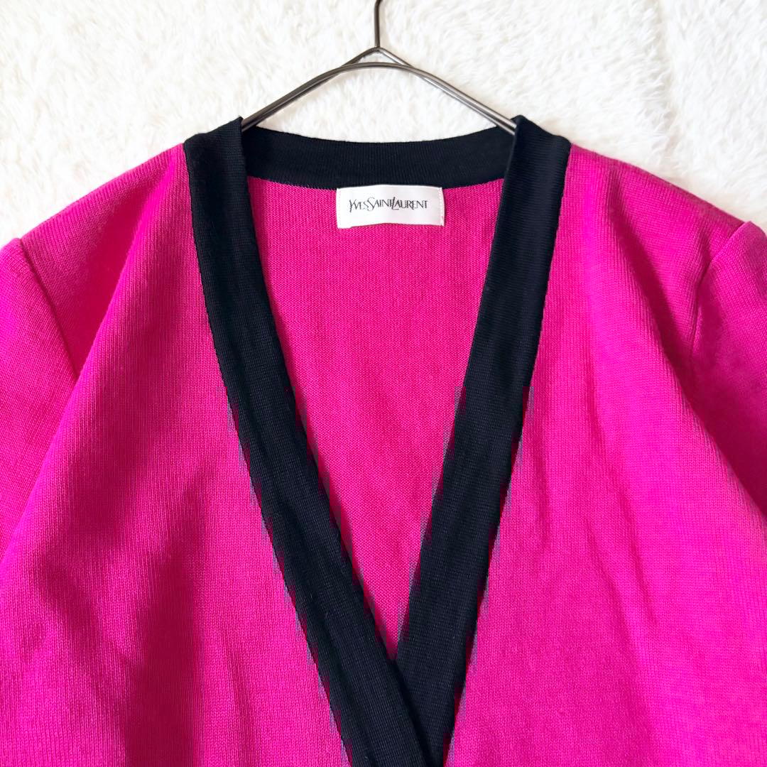 6270 希少✨ イヴサンローラン ニットカーディガン M ピンク 金ボタン