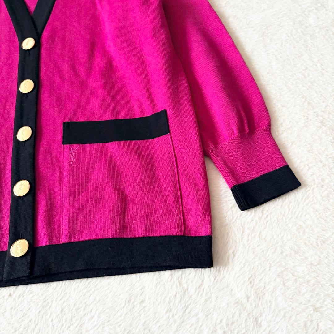 6270 希少✨ イヴサンローラン ニットカーディガン M ピンク 金ボタン