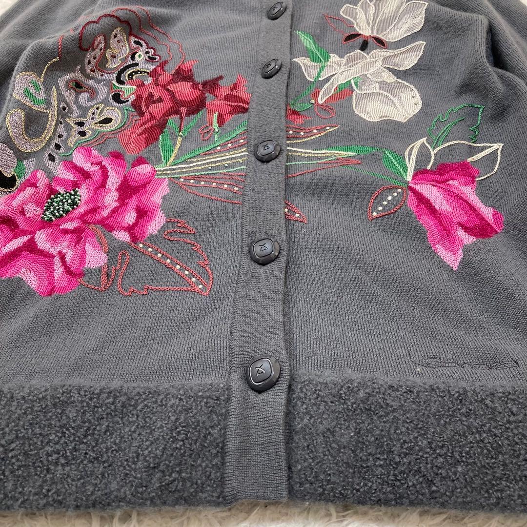 カシミヤシルク♡ レオナール カーディガン ラインストーン 七分袖 花柄 40