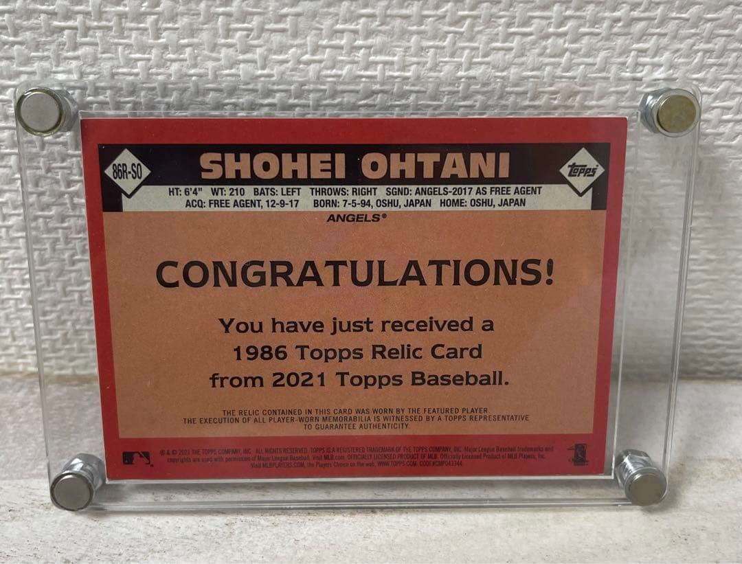 【希少】実使用　ジャージ　大谷翔平　MVP年　2021 topps カード