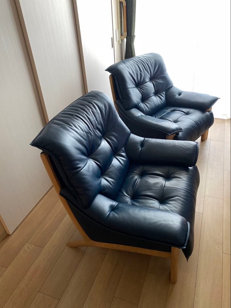 値下げしました！ ネイビー レザー 1人掛けソファ