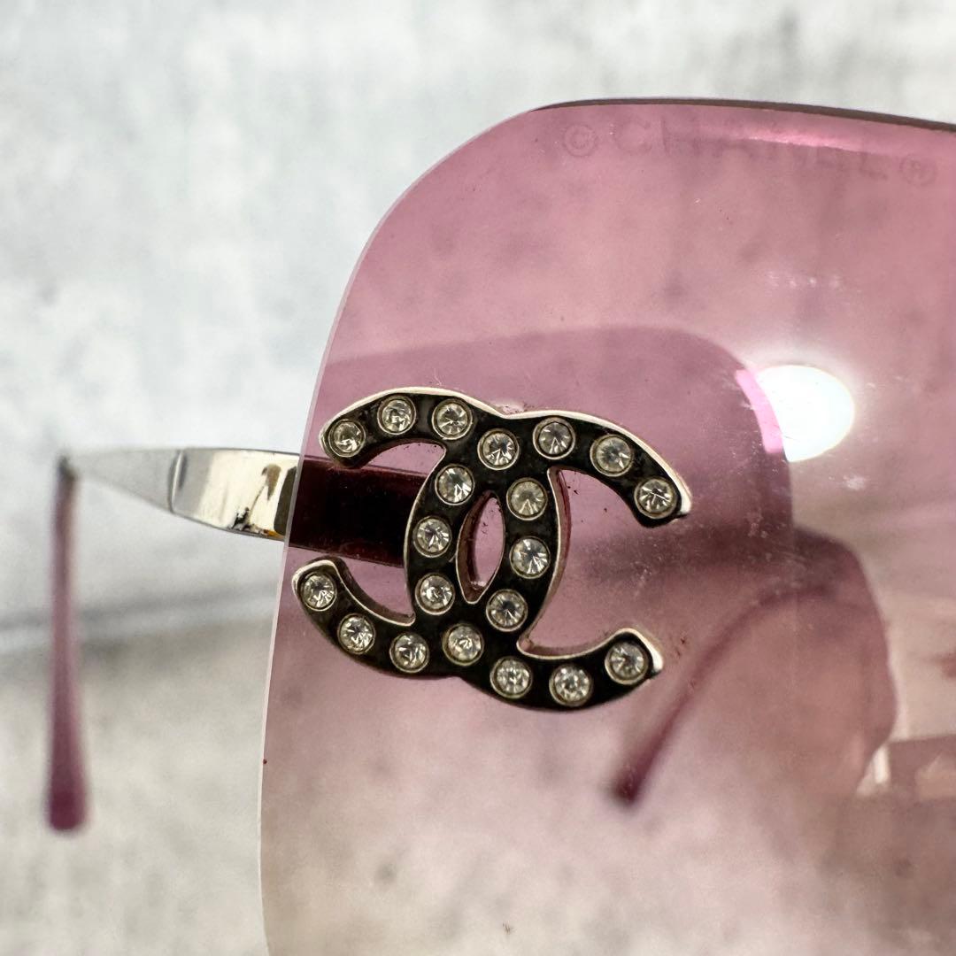 CHANEL シャネル サングラス リムレス ココマーク ラインストーン ピンク