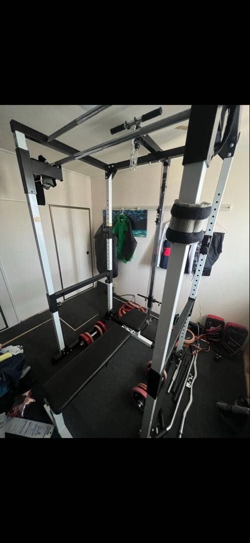 【郵送不可】ラットプル付きパワーラックとベンチとウエイトプレート