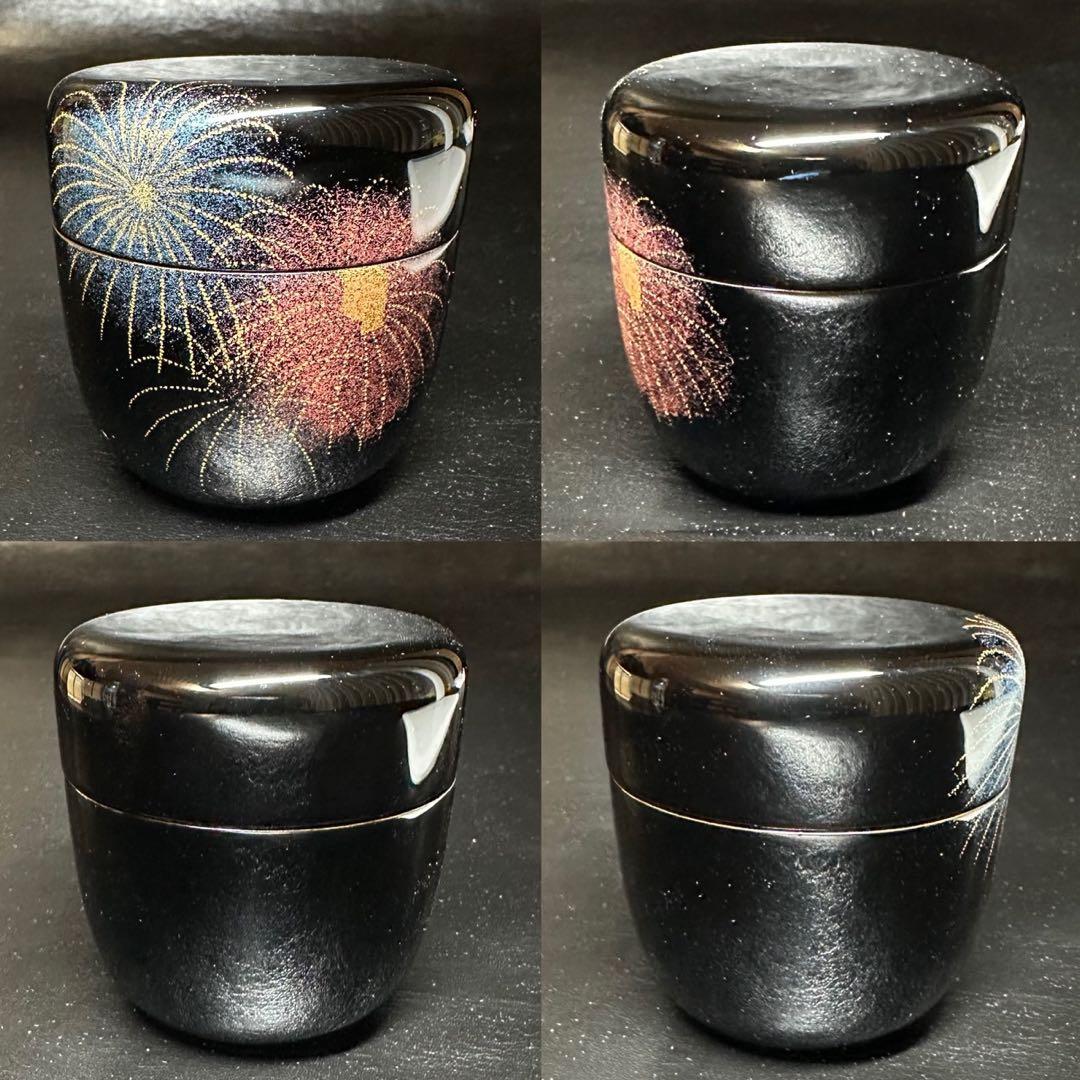 ★茶道具/漆塗工芸/蒔絵！花火 棗！『冨田 忠志』作！共箱/栞付！★